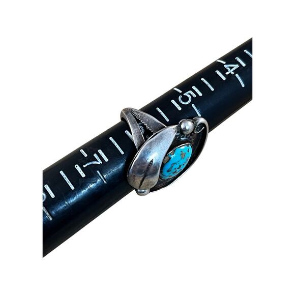 Vintage Blue Turquoise Sterling Silver Native American Ring, Navajo Ring Sz 6 - Picture 7 of 11